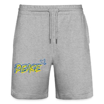 Peace Friede Urkaine Friedenstaube - Stanley/Stella Unisex Bio Joggingshorts Trainer  - Grau meliert - Vorne - Nik (191cm) & Marisol (170cm)