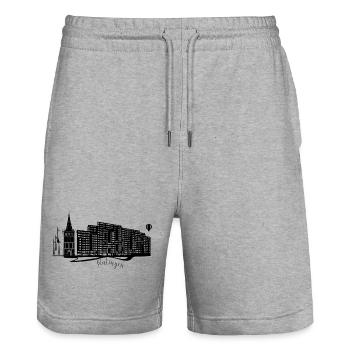 Abstract Ratingen skyline on dark background - Stanley/Stella Trainer Unisex Organic Jogging Shorts - heather grey - Front - Nik (191cm) & Marisol (170cm)