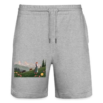 Folklore | Frau in Tracht - Stanley/Stella Unisex Bio Joggingshorts Trainer  - Grau meliert - Vorne - Nik (191cm) & Marisol (170cm)