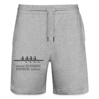 Rudern Sprüche - einmal rudern immer rudern - Stanley/Stella Unisex Bio Joggingshorts Trainer  - Grau meliert - Vorne - Nik (191cm) & Marisol (170cm)
