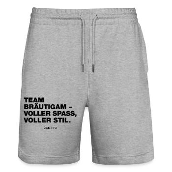 JGA: Team Bräutigam (Jungesellenabschied) - Stanley/Stella Unisex Bio Joggingshorts Trainer  - Grau meliert - Vorne - Nik (191cm) & Marisol (170cm)
