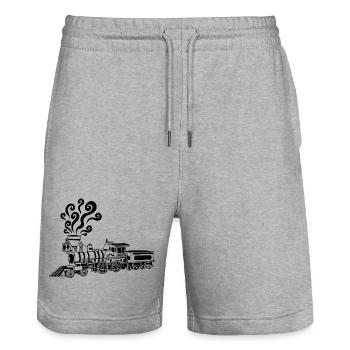 Locomotive noire vintage - Short de jogging bio TRAINER Stanley/Stella unisexe - gris chiné - Devant - Nik (191cm) & Marisol (170cm)
