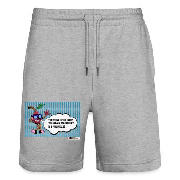 Strawberry joke on funny fruit salad - Stanley/Stella Trainer Unisex Organic Jogging Shorts - heather grey - Front - Nik (191cm) & Marisol (170cm)
