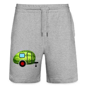 Caravan Melone Wohnwagen Wohnmobil Camping Fan - Stanley/Stella Unisex Bio Joggingshorts Trainer  - Grau meliert - Vorne - Nik (191cm) & Marisol (170cm)