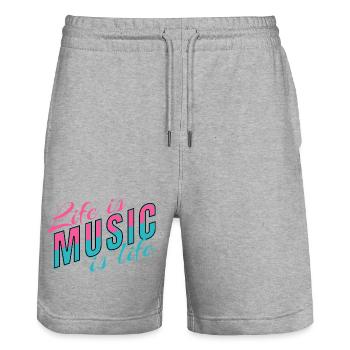 Life Is Music Is Life Statement for Musicians - Stanley/Stella Trainer Unisex Organic Jogging Shorts - heather grey - Front - Nik (191cm) & Marisol (170cm)