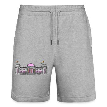 Der Bundestag in Berlin mit Regenbogenfahnen - Stanley/Stella Unisex Bio Joggingshorts Trainer  - Grau meliert - Vorne - Nik (191cm) & Marisol (170cm)