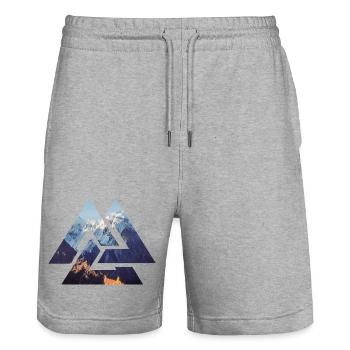 Montagnes Viking Valknut Nature Montagne - Short de jogging bio TRAINER Stanley/Stella unisexe - gris chiné - Devant - Nik (191cm) & Marisol (170cm)