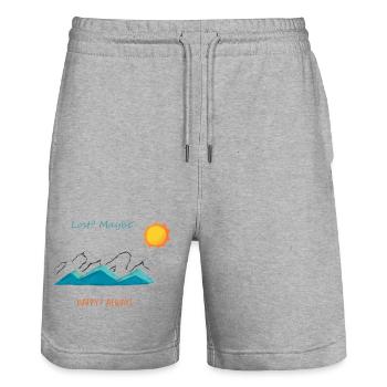 Lost? Maybe. Happy? Always - Stanley/Stella Trainer Unisex Organic Jogging Shorts - heather grey - Front - Nik (191cm) & Marisol (170cm)