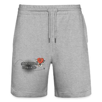 Globe-trotting Is My Cardio - Stanley/Stella Trainer Unisex Organic Jogging Shorts - heather grey - Front - Nik (191cm) & Marisol (170cm)