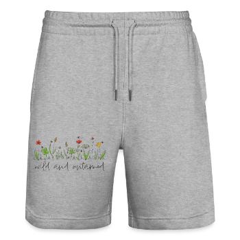 sauvage et indompté - Fleurs des prés, Liberté - Short de jogging bio TRAINER Stanley/Stella unisexe - gris chiné - Devant - Nik (191cm) & Marisol (170cm)