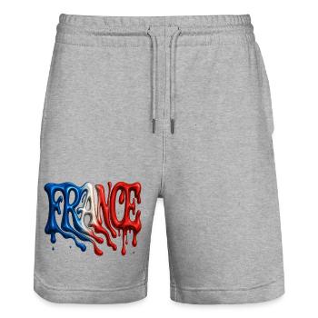 Design de Graffiti Liquide Tricolore FRANCE - Short de jogging bio TRAINER Stanley/Stella unisexe - gris chiné - Devant - Nik (191cm) & Marisol (170cm)