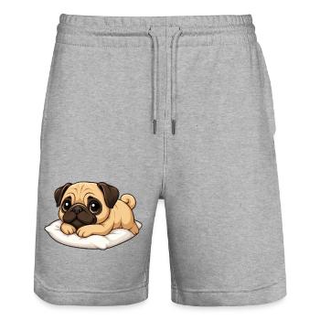 Cute Pug Lying Relaxed Cartoon - Stanley/Stella Trainer Unisex Organic Jogging Shorts - heather grey - Front - Nik (191cm) & Marisol (170cm)