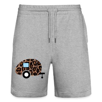 Wohnwagen Leopard Caravan Tierliebe Camping Retro - Stanley/Stella Unisex Bio Joggingshorts Trainer  - Grau meliert - Vorne - Nik (191cm) & Marisol (170cm)