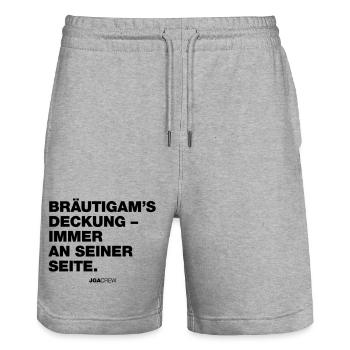 Bräutigams Deckung (JGA - Jungesellenabschied) - Stanley/Stella Unisex Bio Joggingshorts Trainer  - Grau meliert - Vorne - Nik (191cm) & Marisol (170cm)