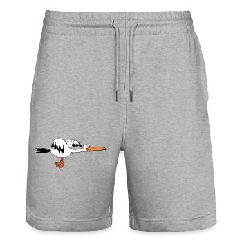 Happy Stork – Naissance à venir - Short de jogging bio TRAINER Stanley/Stella unisexe - gris chiné - Devant - Nik (191cm) & Marisol (170cm)