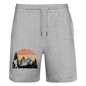 Sonnenuntergang Berg Silhouette Design - Stanley/Stella Unisex Bio Joggingshorts Trainer  - Grau meliert - Vorne - Nik (191cm) & Marisol (170cm)