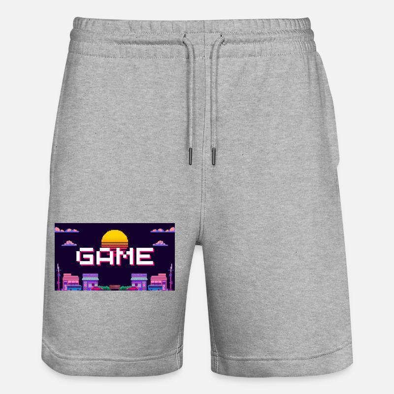 Rétro Pixel Game Sunset Design - Short de jogging bio TRAINER Stanley/Stella unisexe - gris chiné