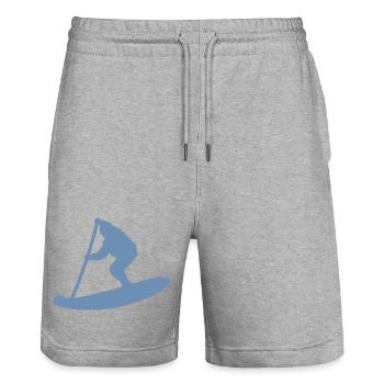 Minimalistische Stand Up Paddle Silhouette - Stanley/Stella Unisex Bio Joggingshorts Trainer  - Grau meliert - Vorne - Nik (191cm) & Marisol (170cm)