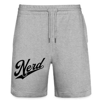 NERDY forever - NERD retro black - Stanley/Stella Trainer Unisex Organic Jogging Shorts - heather grey - Front - Nik (191cm) & Marisol (170cm)