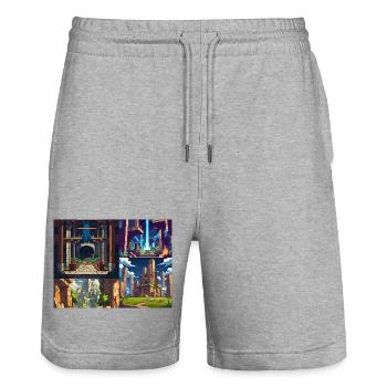 Nur noch eine Ebene - Stanley/Stella Unisex Bio Joggingshorts Trainer  - Grau meliert - Vorne - Nik (191cm) & Marisol (170cm)