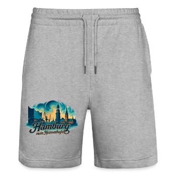 Hamburg My Homeport City Silhouette Gift - Stanley/Stella Trainer Unisex Organic Jogging Shorts - heather grey - Front - Nik (191cm) & Marisol (170cm)