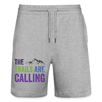 The Trails Are Calling - Stanley/Stella Trainer Unisex Organic Jogging Shorts - heather grey - Front - Nik (191cm) & Marisol (170cm)
