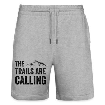 The Trails Are Calling - Stanley/Stella Trainer Unisex Organic Jogging Shorts - heather grey - Front - Nik (191cm) & Marisol (170cm)