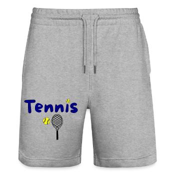 Tennis design with ball and racket - Stanley/Stella Trainer Unisex Organic Jogging Shorts - heather grey - Front - Nik (191cm) & Marisol (170cm)