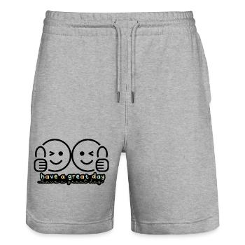 Wink & Win – Pouce en l’air pour une belle journée - Short de jogging bio TRAINER Stanley/Stella unisexe - gris chiné - Devant - Nik (191cm) & Marisol (170cm)