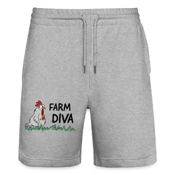 farm diva Hühnerliebe Bäuerin Hendl - Stanley/Stella Unisex Bio Joggingshorts Trainer  - Grau meliert - Vorne - Nik (191cm) & Marisol (170cm)