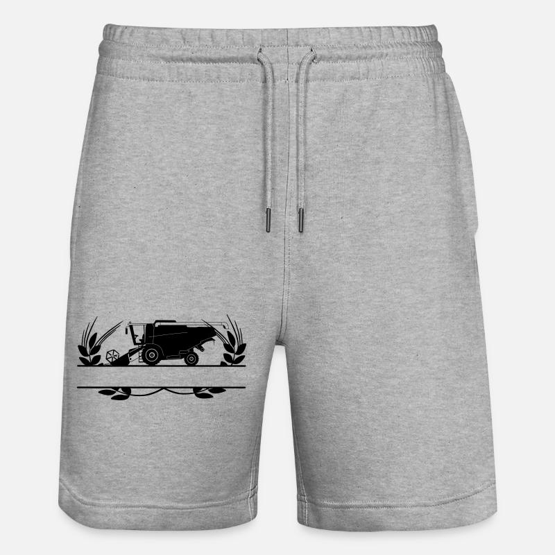 Combine Harvester in Crop Circle with Text Space - Stanley/Stella Trainer Unisex Organic Jogging Shorts - heather grey