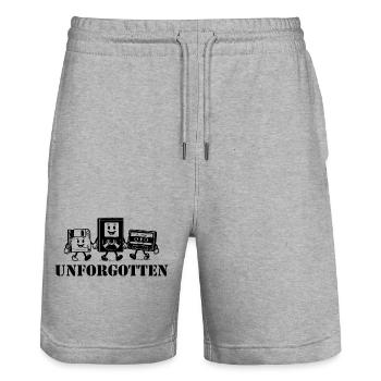 Cassette de disquette VHS oubliée - Short de jogging bio TRAINER Stanley/Stella unisexe - gris chiné - Devant - Nik (191cm) & Marisol (170cm)
