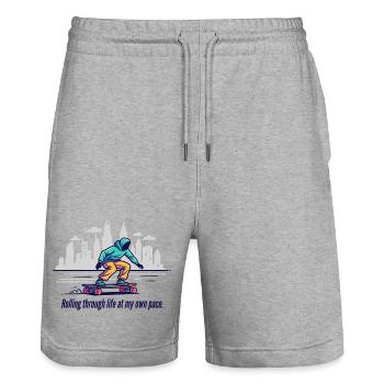 Rolling Through Life - Stanley/Stella Unisex Bio Joggingshorts Trainer  - Grau meliert - Vorne - Nik (191cm) & Marisol (170cm)