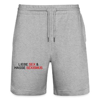 AIMER LE SEXE ET DÉTESTER LE SEXISME - Short de jogging bio TRAINER Stanley/Stella unisexe - gris chiné - Devant - Nik (191cm) & Marisol (170cm)