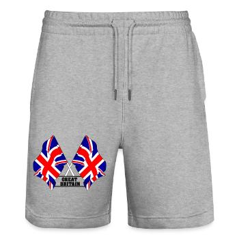 Gekreuzte britische Flaggen mit Text - Stanley/Stella Unisex Bio Joggingshorts Trainer  - Grau meliert - Vorne - Nik (191cm) & Marisol (170cm)