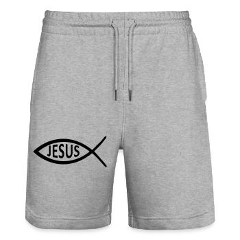 Symbole du poisson de Jésus - Short de jogging bio TRAINER Stanley/Stella unisexe - gris chiné - Devant - Nik (191cm) & Marisol (170cm)