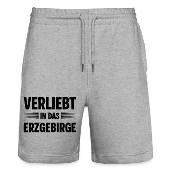 Verliebt Erzgebirge - Stanley/Stella Unisex Bio Joggingshorts Trainer  - Grau meliert - Vorne - Nik (191cm) & Marisol (170cm)