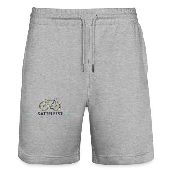 Sattelfest – Lustiges Rennrad für Roadbike-Fahrer - Stanley/Stella Unisex Bio Joggingshorts Trainer  - Grau meliert - Vorne - Nik (191cm) & Marisol (170cm)