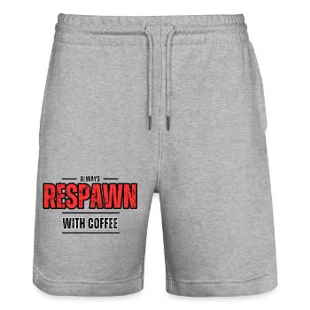Respawn immer mit Kaffee – Gamer Café - Stanley/Stella Unisex Bio Joggingshorts Trainer  - Grau meliert - Vorne - Nik (191cm) & Marisol (170cm)