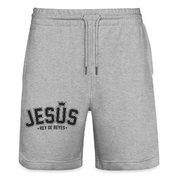 Jesus mit einer Krone der Könige - Stanley/Stella Unisex Bio Joggingshorts Trainer  - Grau meliert - Vorne - Nik (191cm) & Marisol (170cm)