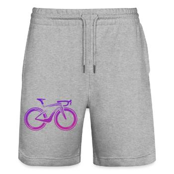 Design de vélo abstrait en violet - Short de jogging bio TRAINER Stanley/Stella unisexe - gris chiné - Devant - Nik (191cm) & Marisol (170cm)