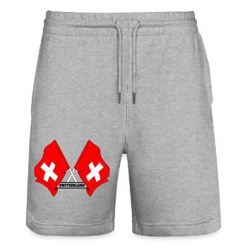 Flaggen der Schweiz - Stanley/Stella Unisex Bio Joggingshorts Trainer  - Grau meliert - Vorne - Nik (191cm) & Marisol (170cm)