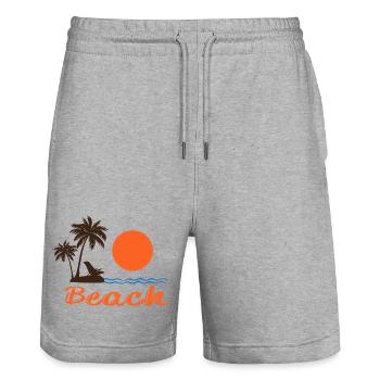 Beach Sunset mit Palmen – Tropisches Sommerdesign - Stanley/Stella Unisex Bio Joggingshorts Trainer  - Grau meliert - Vorne - Nik (191cm) & Marisol (170cm)