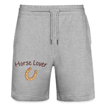 Amoureux des chevaux - Short de jogging bio TRAINER Stanley/Stella unisexe - gris chiné - Devant - Nik (191cm) & Marisol (170cm)