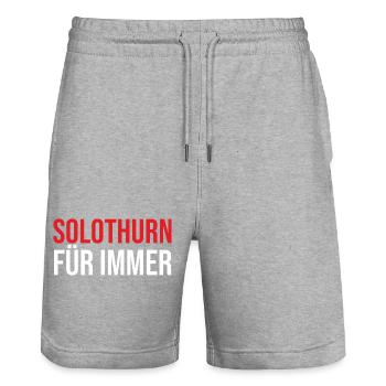 Solothurn Unzerstörbar Für Immer Design - Stanley/Stella Trainer Unisex Organic Jogging Shorts - heather grey - Front - Nik (191cm) & Marisol (170cm)
