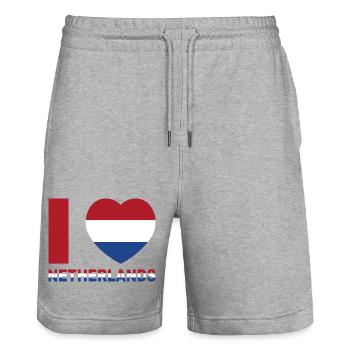 Heart with flag of the Netherlands - Stanley/Stella Trainer Unisex Organic Jogging Shorts - heather grey - Front - Nik (191cm) & Marisol (170cm)