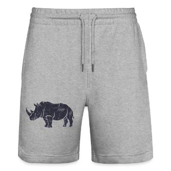 Sternen-Nashorn mit Galaxy-Hintergrund - Stanley/Stella Unisex Bio Joggingshorts Trainer  - Grau meliert - Vorne - Nik (191cm) & Marisol (170cm)