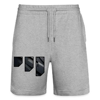 Motif géométrique de façade sombre - Short de jogging bio TRAINER Stanley/Stella unisexe - gris chiné - Devant - Nik (191cm) & Marisol (170cm)