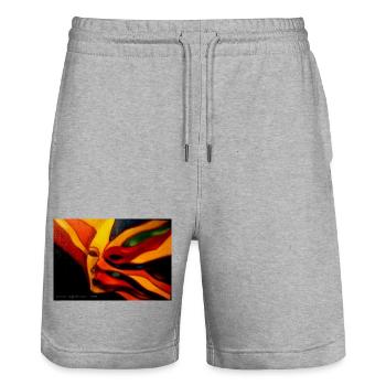 Rêve de Couleurs Flamboyantes - Short de jogging bio TRAINER Stanley/Stella unisexe - gris chiné - Devant - Nik (191cm) & Marisol (170cm)