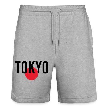 🇯🇵 TOKYO – Modern shirt in the colors of Japan - Stanley/Stella Trainer Unisex Organic Jogging Shorts - heather grey - Front - Nik (191cm) & Marisol (170cm)